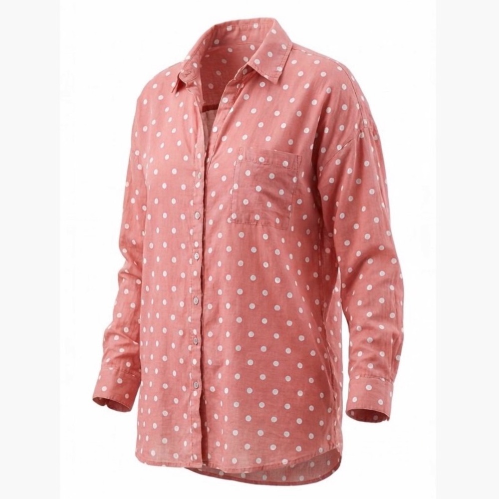 J. Jill Coral Polka Dot Button Down Shirt
